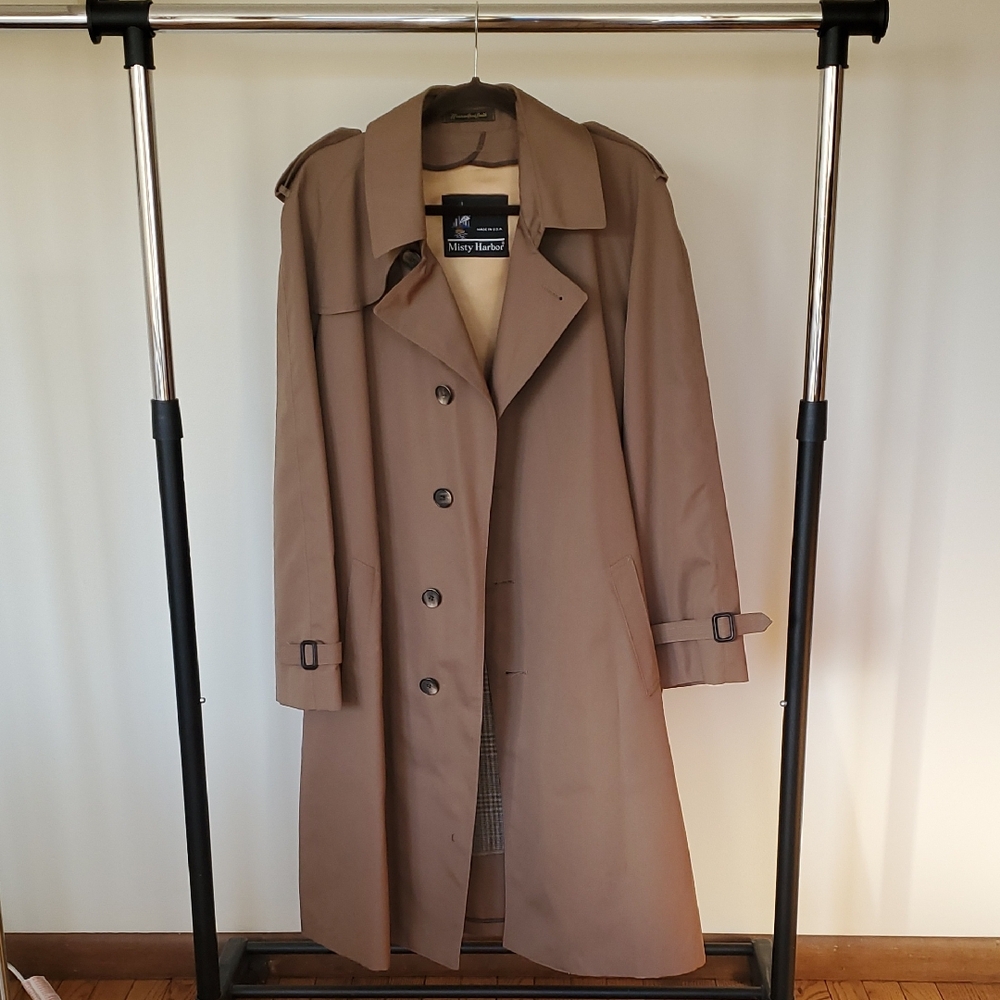 Misty Harbor Trench Coat with Wool Liner, Tan, Size 40